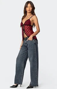 Edikted Maude Tie Front Sheer Lace Top