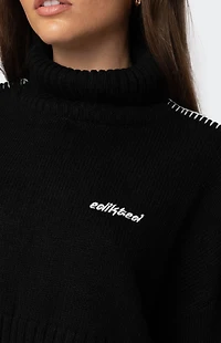 Edikted Embroidered Edge Cropped Turtle Neck Sweater