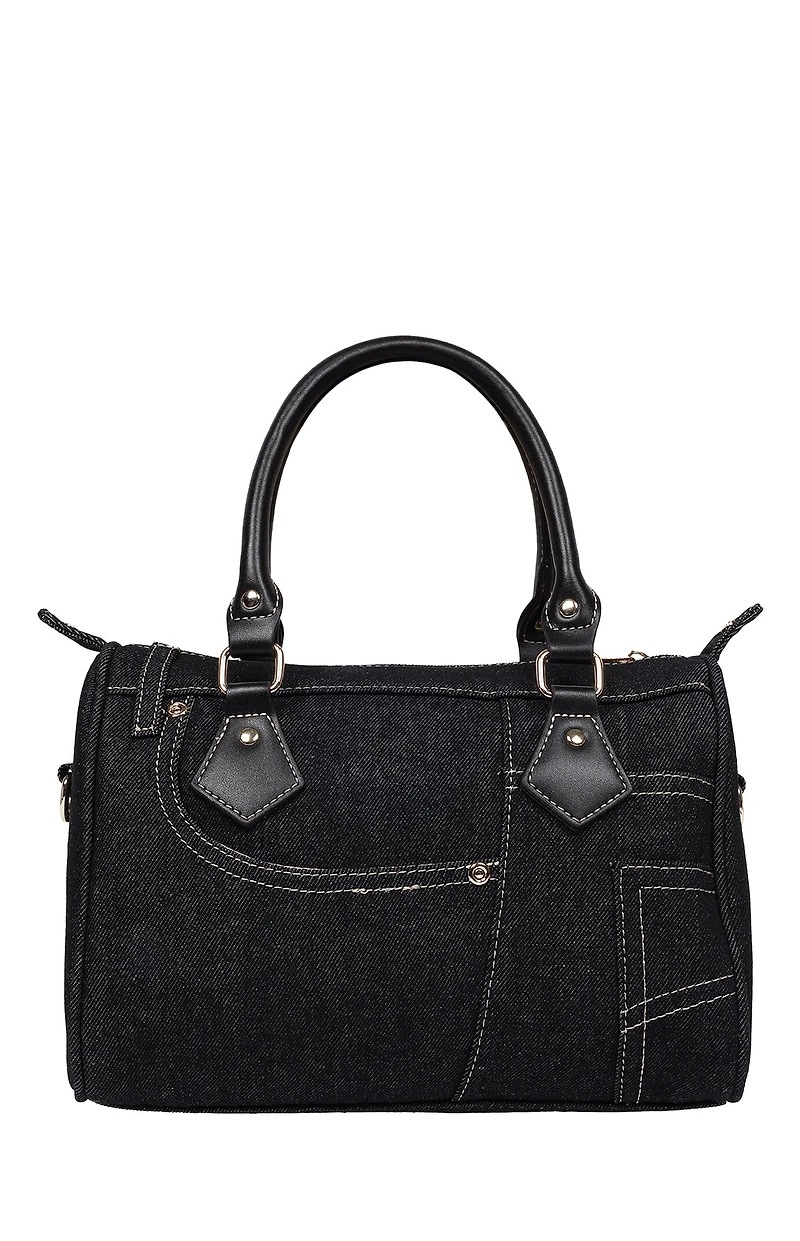 True Religion Black Denim Heritage Satchel Bag