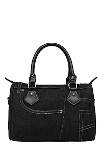True Religion Black Denim Heritage Satchel Bag