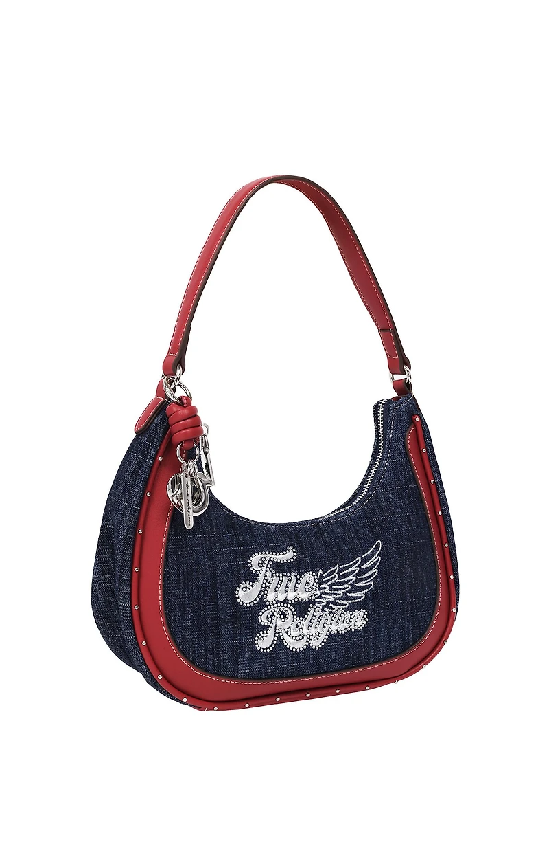 True Religion Red Wing Motif Denim Hobo Bag