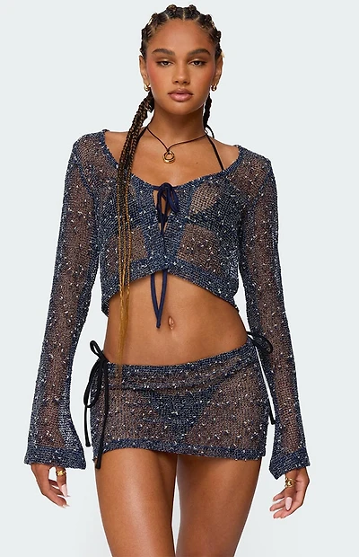Edikted Idra Crochet Net Tie Front Top