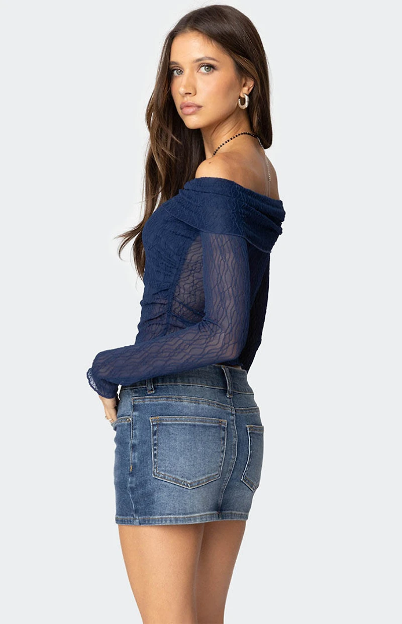 Edikted Drawstring Fold Over Sheer Top