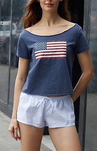 John Galt Blue Robyn American Flag Off-The-Shoulder Top
