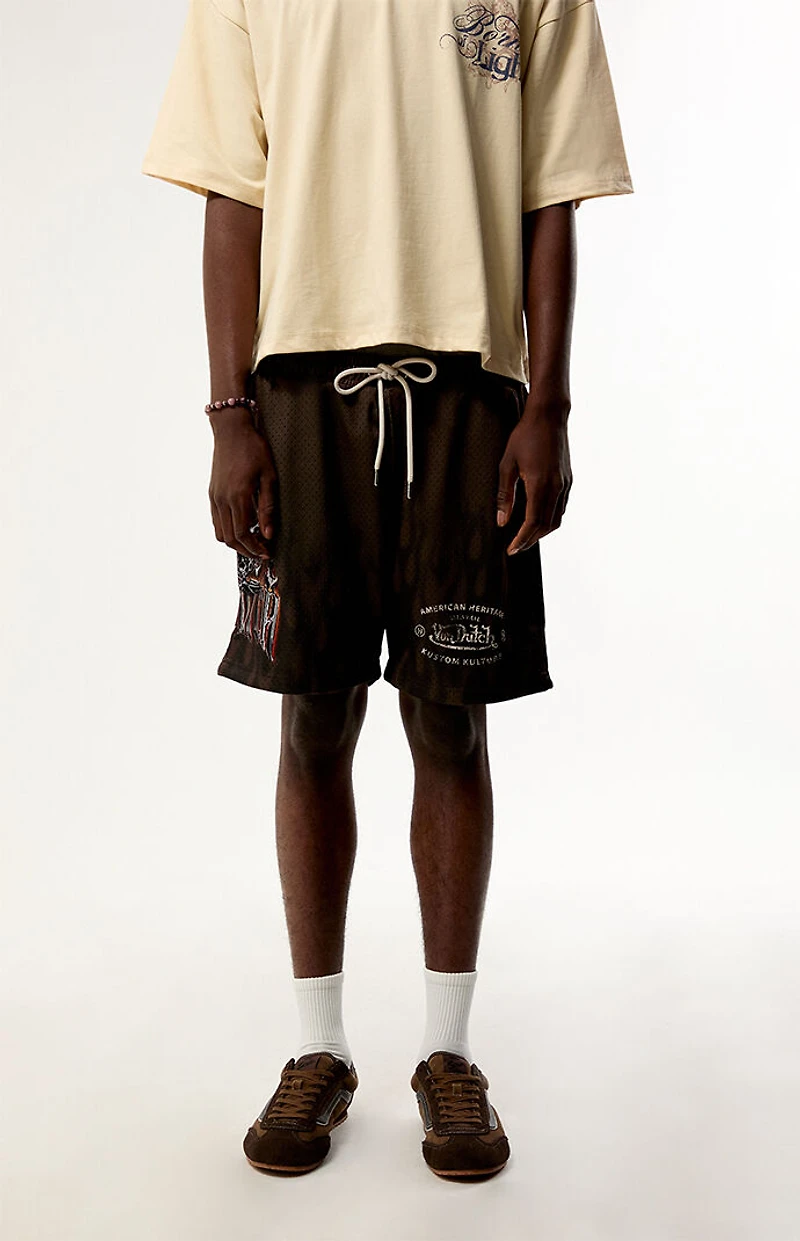 Von Dutch Brown Flame Mesh Shorts
