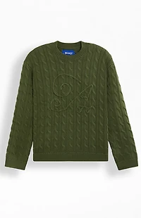 Awake NY Green Cable Knit Applique Crew Neck Sweater