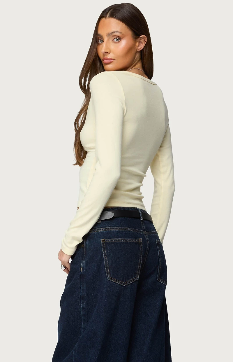 Edikted Doron V Neck Long Sleeve Top