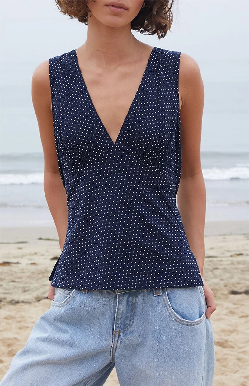 John Galt Blue Polka Dot Tank Top