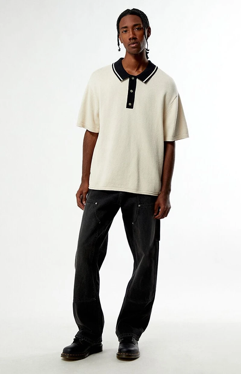 Pacsun Cream Textured Polo Sweater Shirt