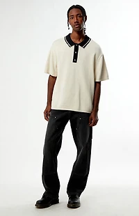 Pacsun Cream Textured Polo Sweater Shirt