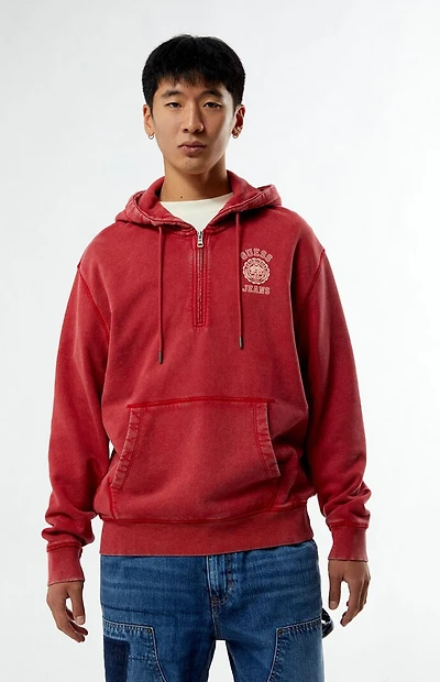 Guess Jeans Red Half Zip Logo Hoodie