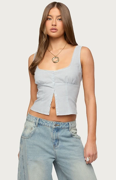 Edikted Katiya Pinstripe Button Up Top