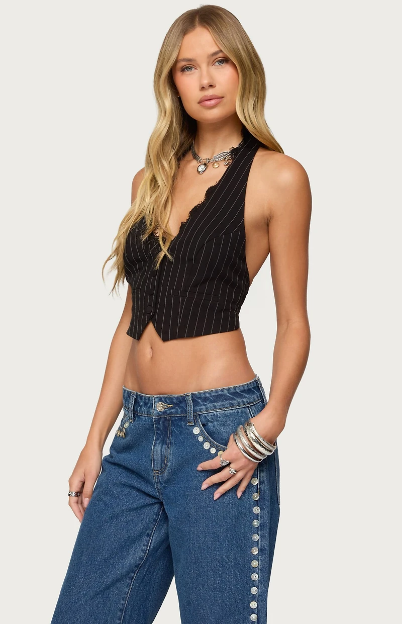 Edikted Devon Lacey Pinstripe Halter Top