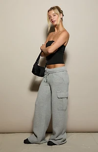 Pacsun Heather Grey Ultra Soft Fleece Cargo Baggy Sweatpants