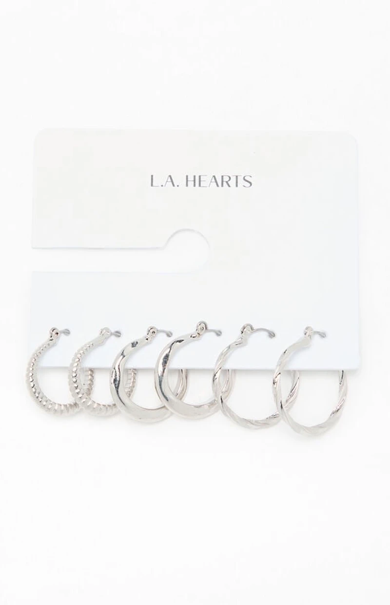 LA Hearts 3 Pack Lucy Textured Hoop Earrings