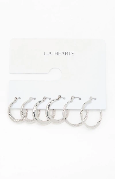 LA Hearts 3 Pack Lucy Textured Hoop Earrings