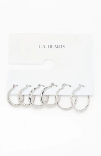LA Hearts 3 Pack Lucy Textured Hoop Earrings