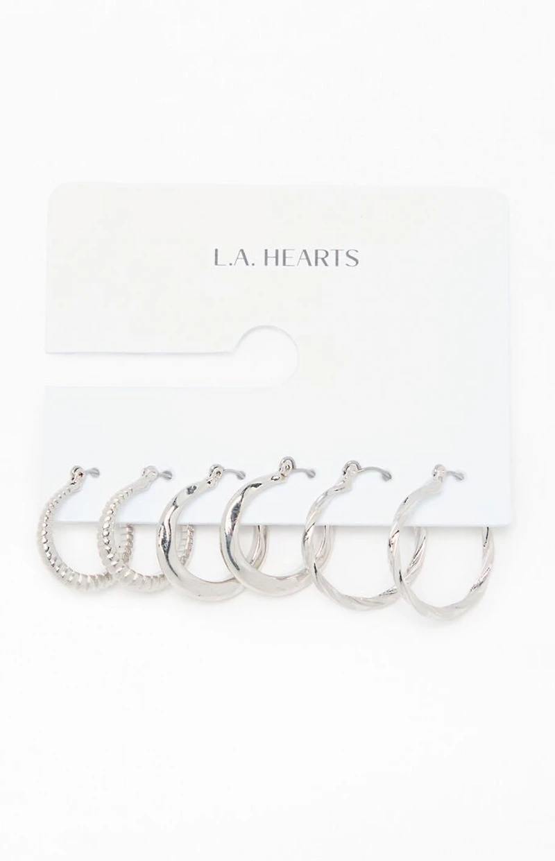 LA Hearts 3 Pack Lucy Textured Hoop Earrings