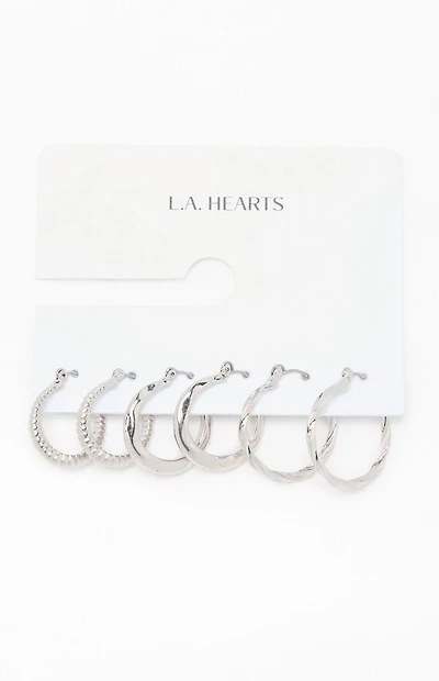 LA Hearts 3 Pack Lucy Textured Hoop Earrings