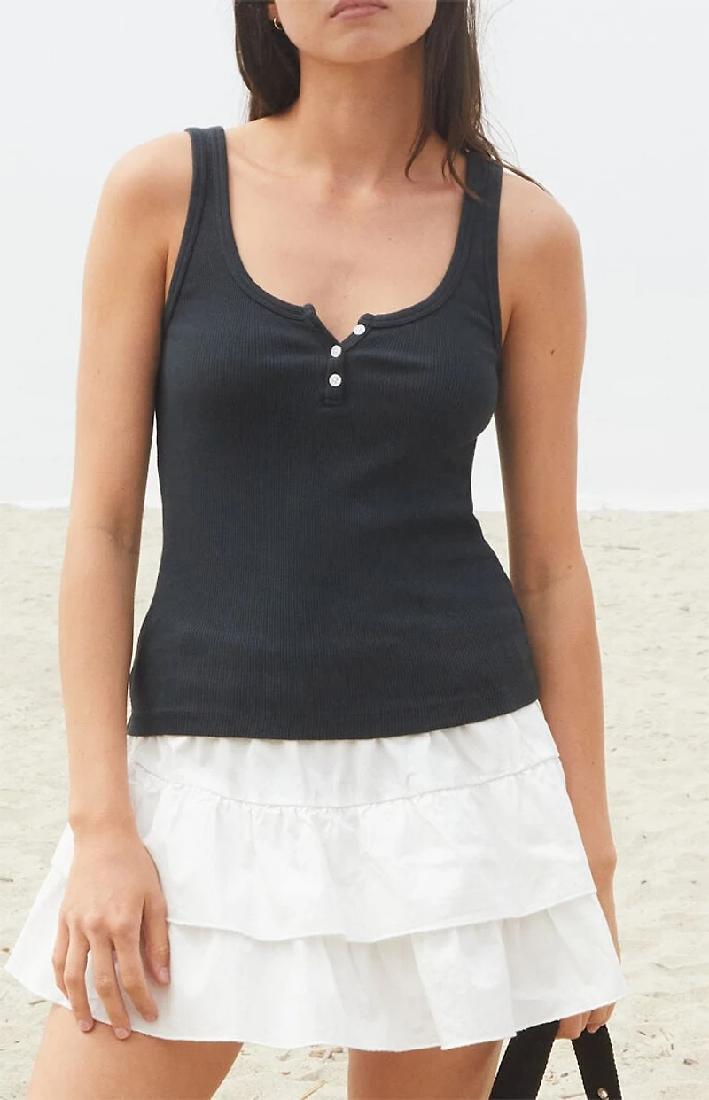 John Galt Black Dalis Long Tank Top