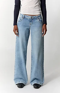 Pacsun Kaia Ultimate Low Rise Baggy Jeans Stretch Light Blue