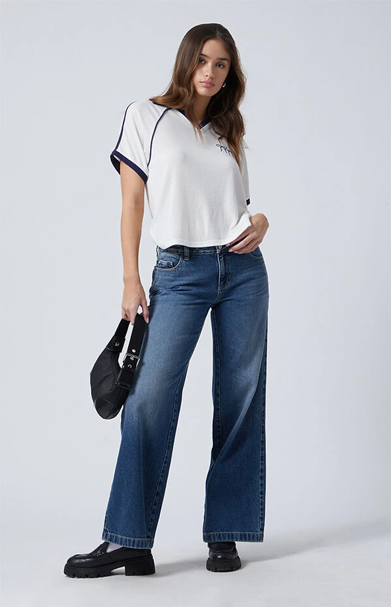 Pacsun Casey Low Rise Baggy Jeans Seam Dark Indigo