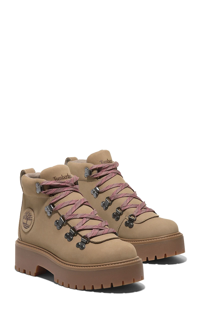 Timberland Women's Beige Nubuck Stone Street Mid Lace-Up Boots