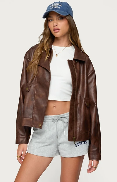 Edikted Ardella Oversized Faux Leather Jacket