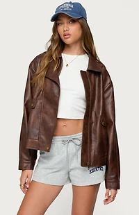 Edikted Ardella Oversized Faux Leather Jacket