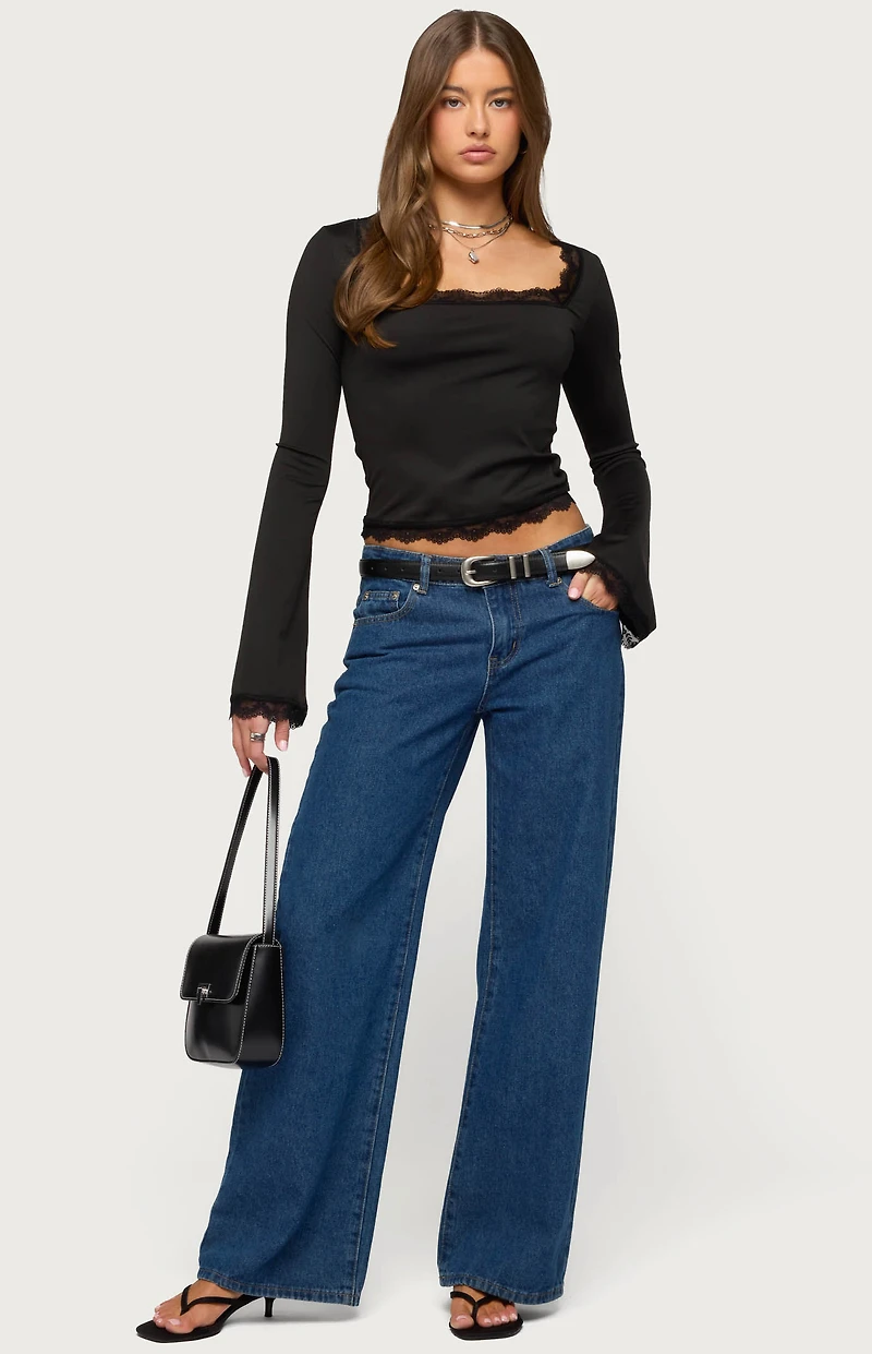 Edikted Kailin Lacey Flared Sleeve Top