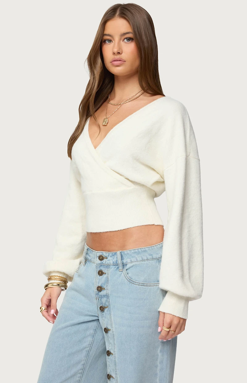 Edikted Lillia V Neck Wrap Sweater