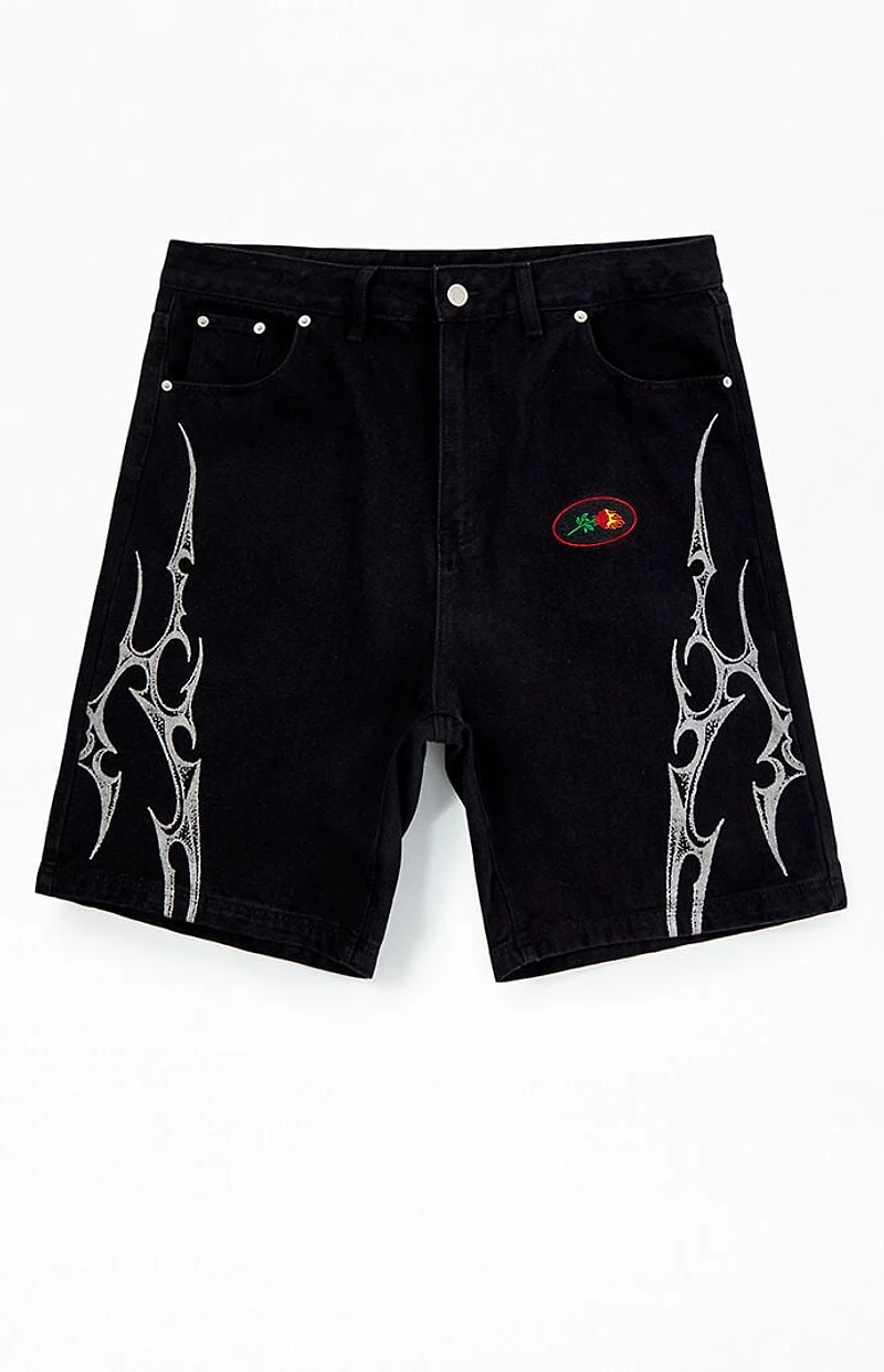 Civil Thorns Black Baggy Denim Shorts