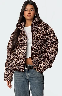 Edikted Dalya Leopard Printed Puffer Jacket