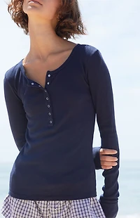 John Galt Blue Athern Ribbed Long Sleeve Top
