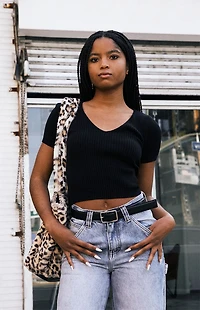 John Galt Black V-Neck Short Sleeve Sweater