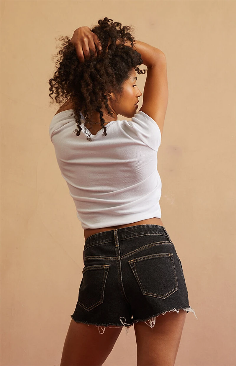 RARE DNM EDIT Black Frayed High Waisted Denim Festival Shorts