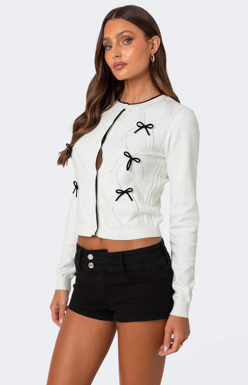 Edikted Contrast Bow Knit Cardigan
