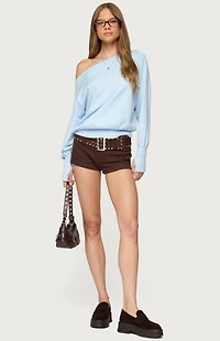 Edikted Studded Belt Denim Micro Shorts