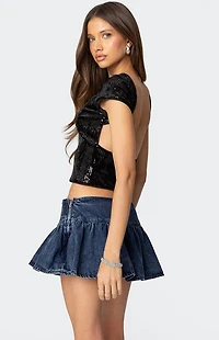 Edikted Sequin Boat Neck Open Back Top