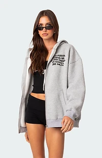 Edikted Everything's Ok Zip-Up Oversized Hoodie