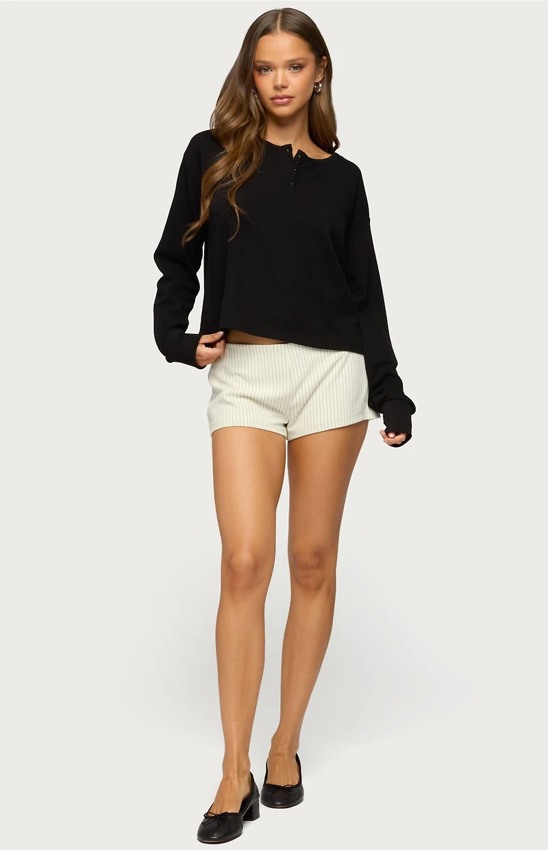 Edikted Deni Long Sleeve Henley Waffle Top