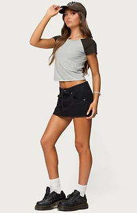 Edikted Ziggie Tie Front Denim Mini Skort