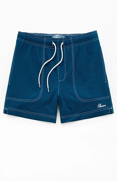 Pacsun Blue Solid Seersucker 4.5" Swim Trunks