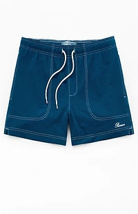 Pacsun Blue Solid Seersucker 4.5" Swim Trunks
