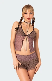 Edikted Janis Floral Ruffled Tank Top