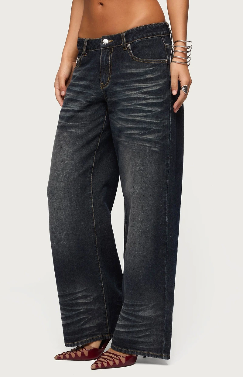 Edikted Magda Acid Wash Low Rise Baggy Jeans