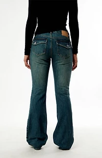 Pacsun Jade Low Rise Bootcut Jeans Button Pocket Dark Blue