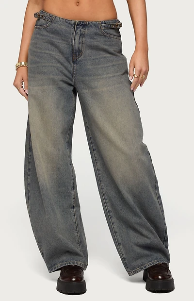 Edikted Side Belt Low Rise Barrel Jeans