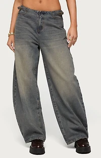 Edikted Side Belt Low Rise Barrel Jeans