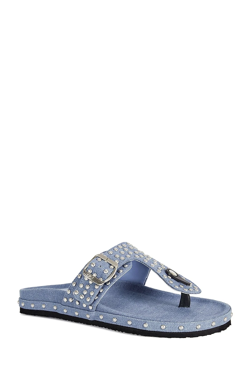 AZALEA WANG Women's Daisy Chain Denim Studded Sandals